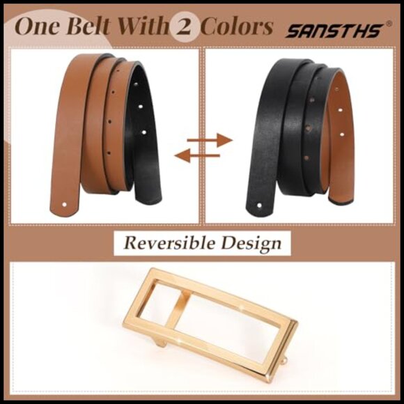 Reversible Skinny Faux Leather Belt with Gold Buckle for Women main image 5